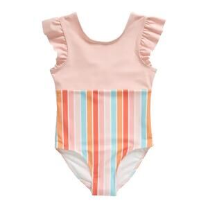 Tucker and Tate Girls Striped Ruffle One Piece Swimsuit in Pink English Poppy